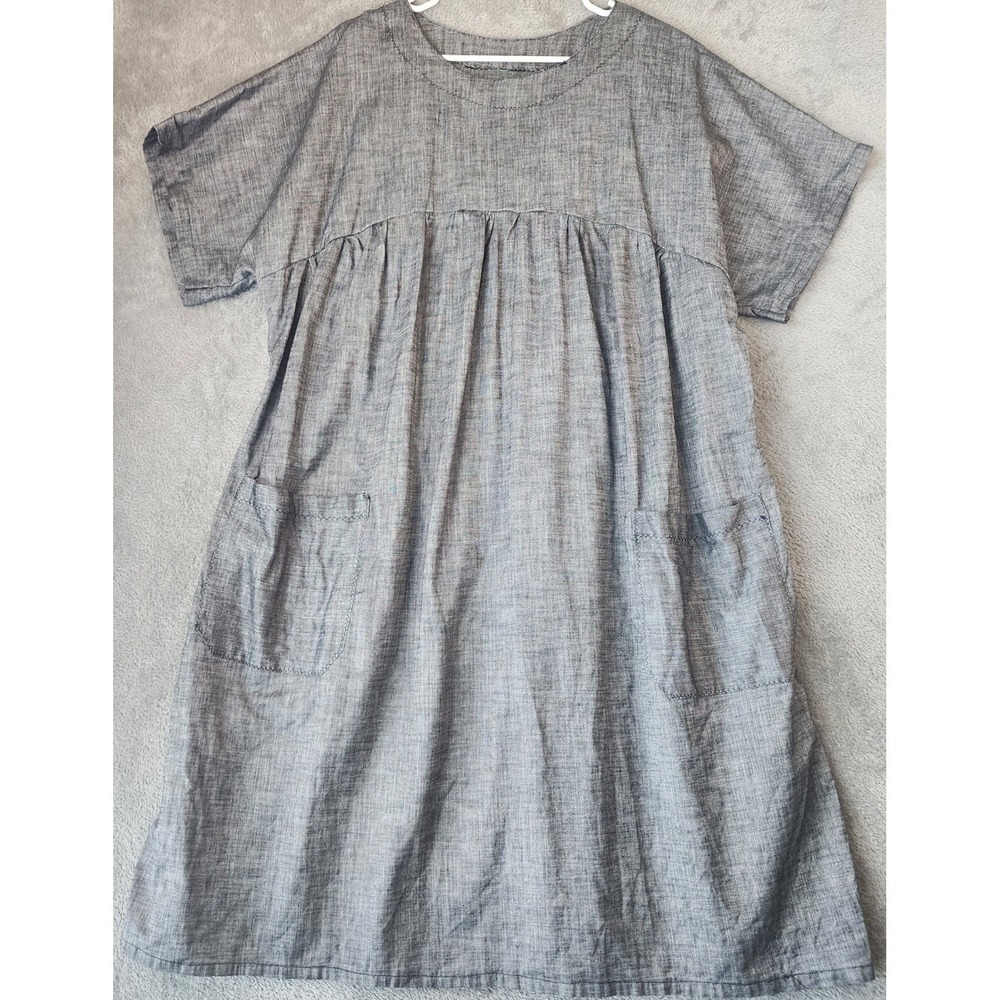 Womens Dress 3XL Blue Gray Cotton Blend Babydoll Pockets Vintage Handmade Midi